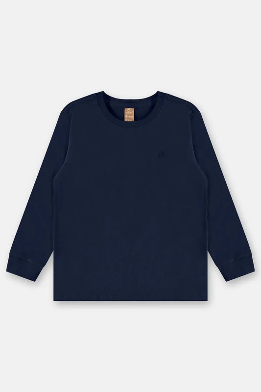 Camiseta M/L Em meia Malha Azul