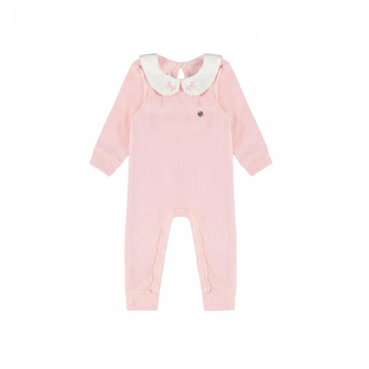 Macacão Para Bebê Menina Em Malha Canelada (Rosa)
