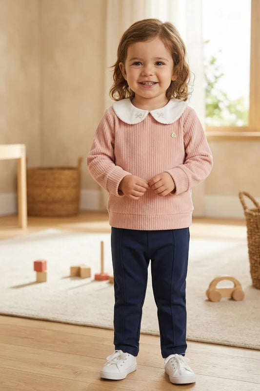Blusa Manga Longa em Malha Canelada - Rosa bebe