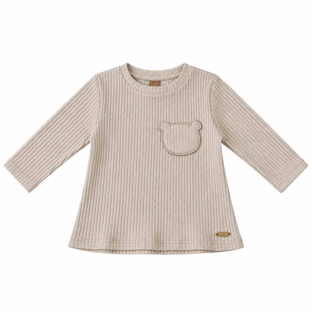 Blusa Manga Longa Em Ribana - Canelada Bege