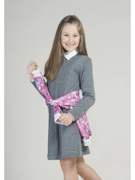 Vestido em Tricot Trança Grafite - Enfants Collection