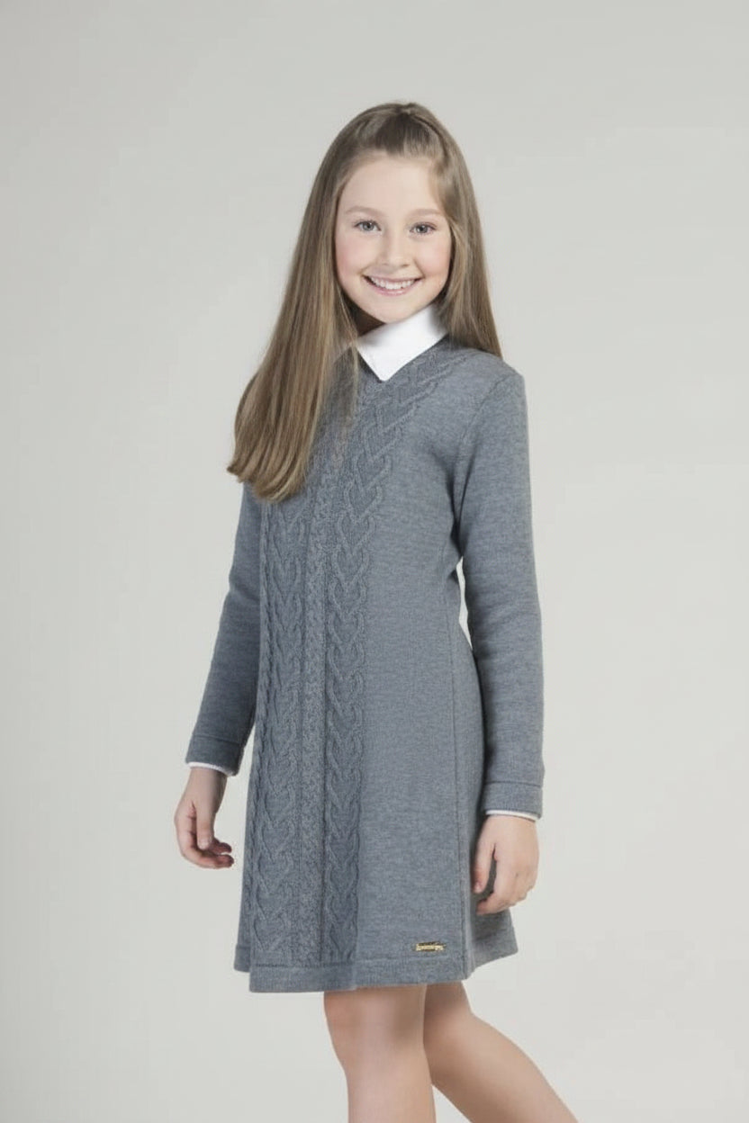 Vestido em Tricot Trança Grafite - Enfants Collection