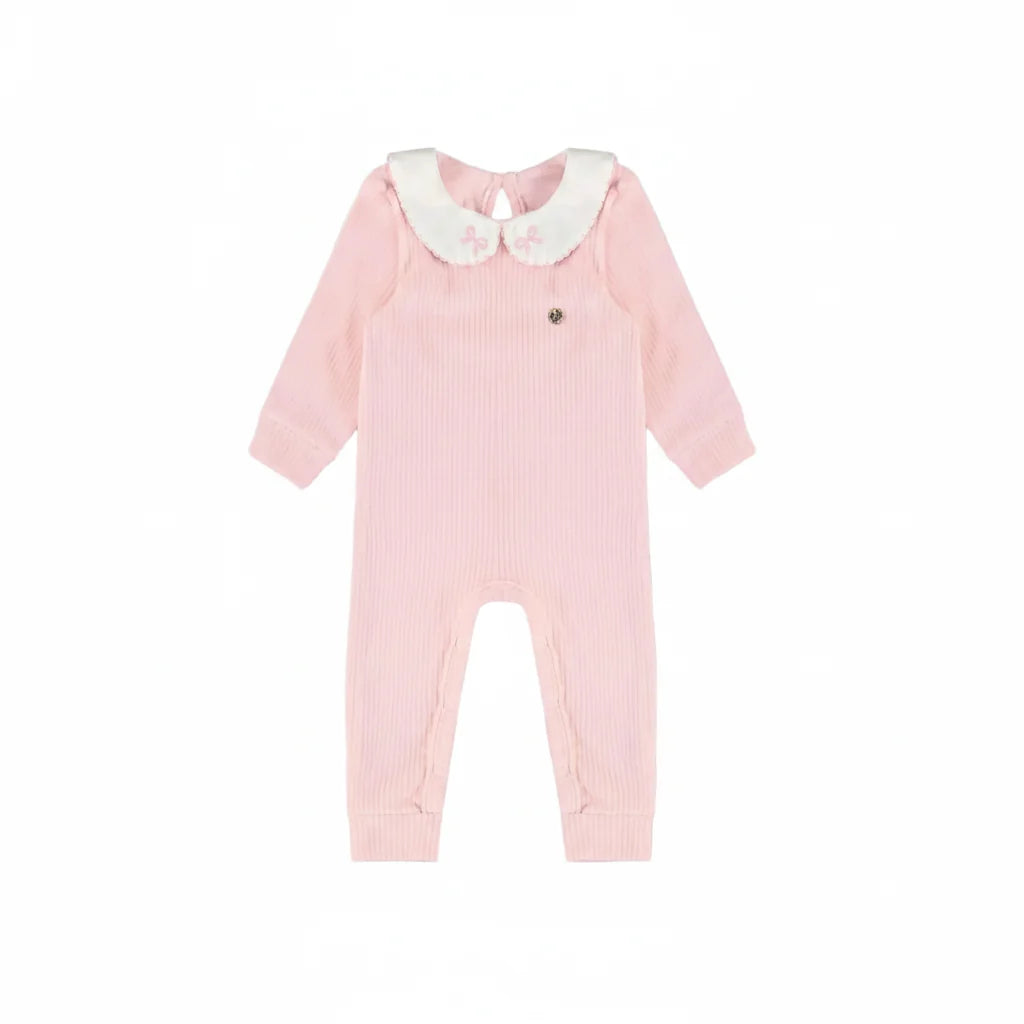 Macacão Para Bebê Menina Em Malha Canelada (Rosa)