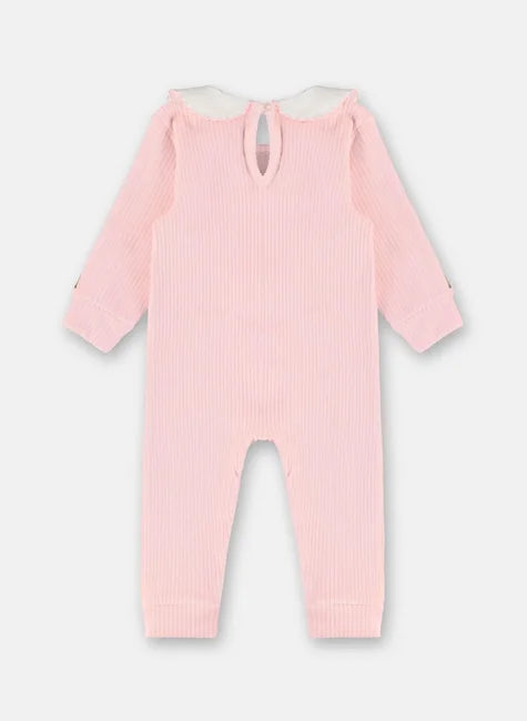 Macacão Para Bebê Menina Em Malha Canelada (Rosa)