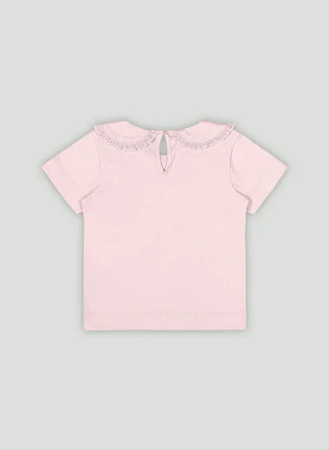 Blusa Infantil com Gola Decorada em Renda (Rosa Claro)