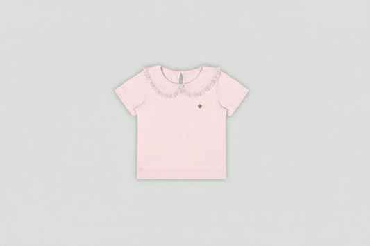 Blusa Infantil com Gola Decorada em Renda (Rosa Claro)