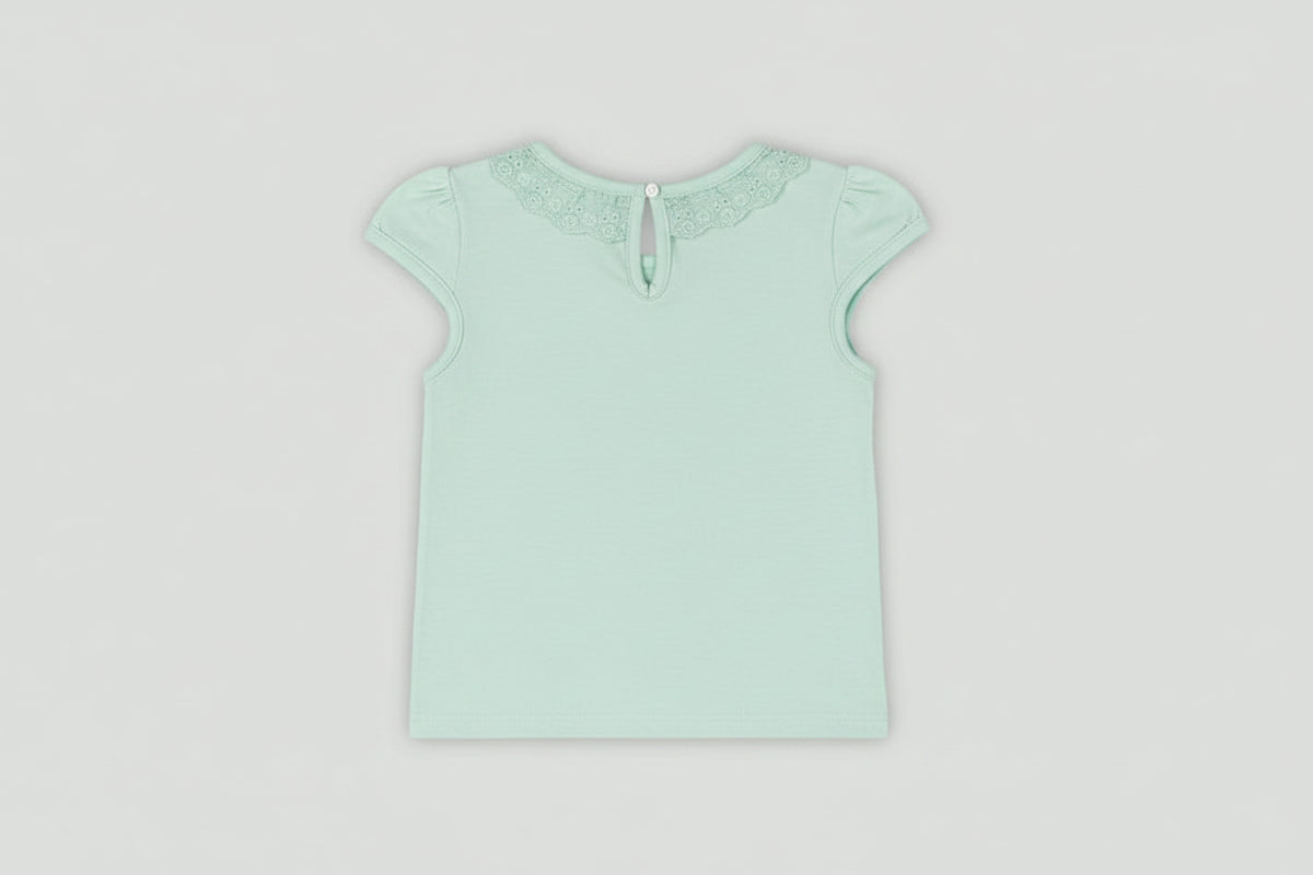 Blusa Infantil Manga Curta Em Cotton (Verde Água)