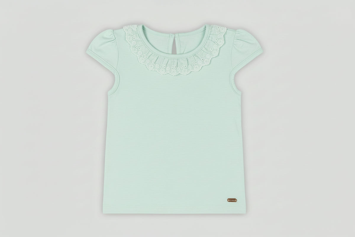 Blusa Infantil Manga Curta Em Cotton (Verde Água)