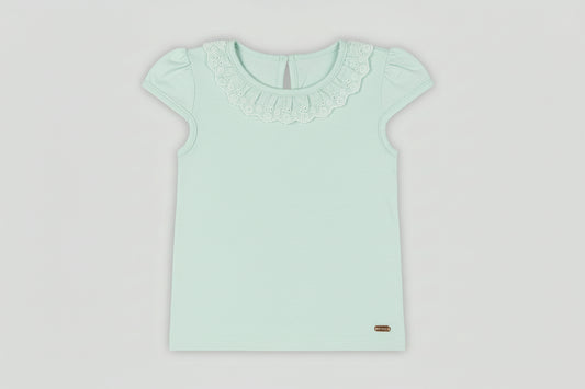 Blusa Infantil Manga Curta Em Cotton (Verde Água)