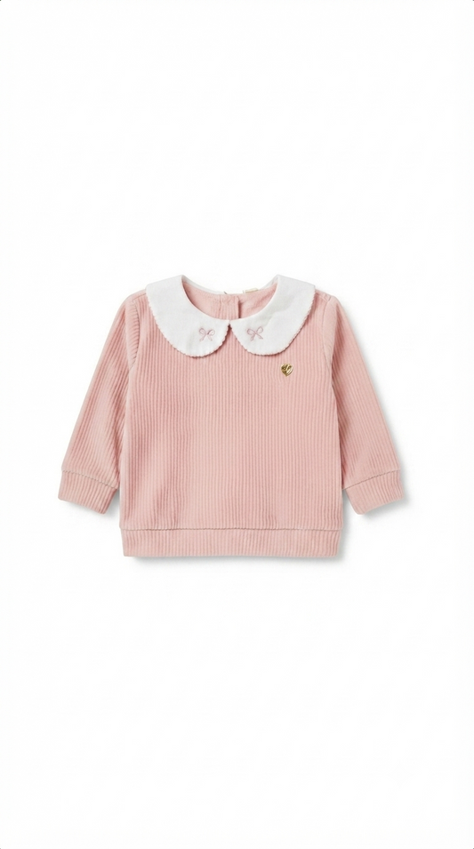 Blusa Manga Longa em Malha Canelada - Rosa bebe