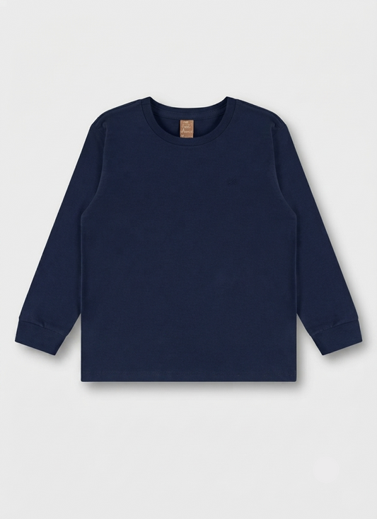Camiseta M/L Em meia Malha - Azul