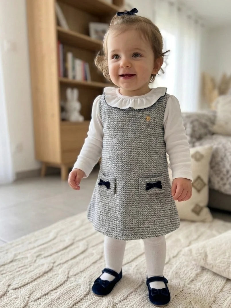 Vestido Em Malha Tweed E Suedine Azul