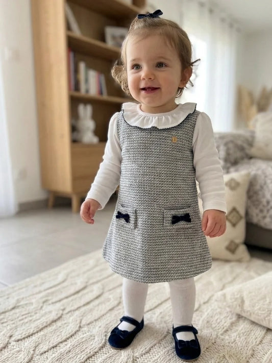 Vestido Em Malha Tweed E Suedine Azul