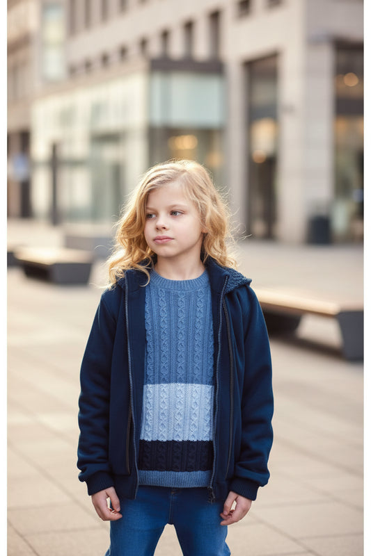 Casaco Capuz Pesponto Marinho - Enfants Collection