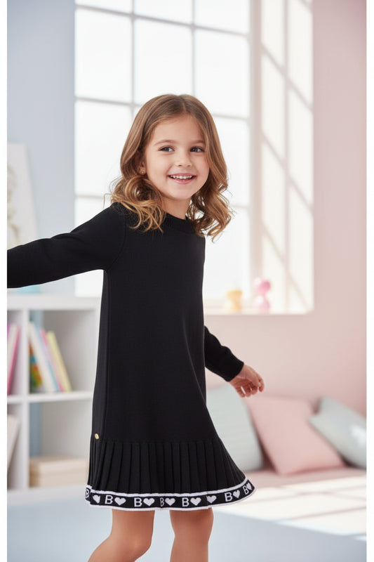 Vestido em Malha Preto Corações - Linha Kids Nina