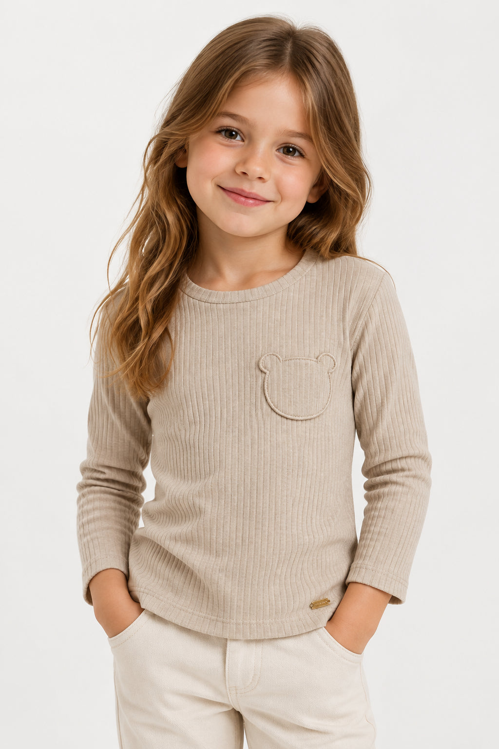 Blusa Manga Longa Em Ribana - Canelada Bege