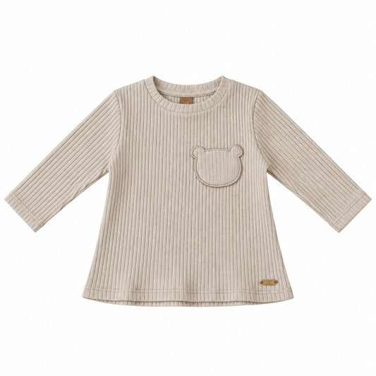 Blusa Manga Longa Em Ribana - Canelada Bege
